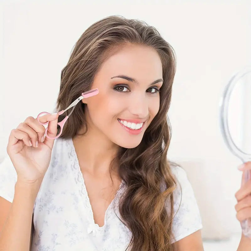 Black eyebrow scissors and comb set from BACKUPMYFILESNOW.COM®, featuring precision tools for grooming eyebrows.
