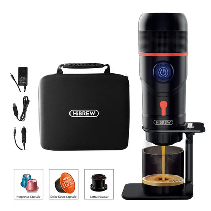Black BACKUPMYFILESNOW® Italian Espresso outdoor mini handheld fully automatic coffee maker with sleek design and control buttons.