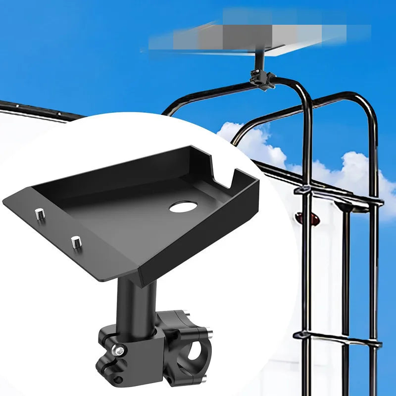 Black metal mount kit for Starlink Gen 3, round tube pipe adapter and RV roof top installation bracket, by BACKUPMYFILESNOW.COM®.
