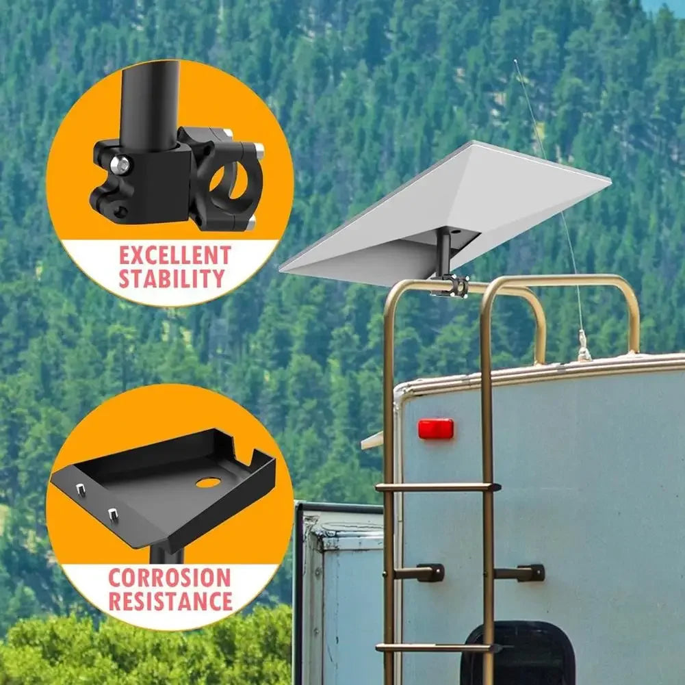 Starlink Gen 3 metal mount kit with round tube pipe adapter and RV roof installation bracket for secure satellite dish mounting