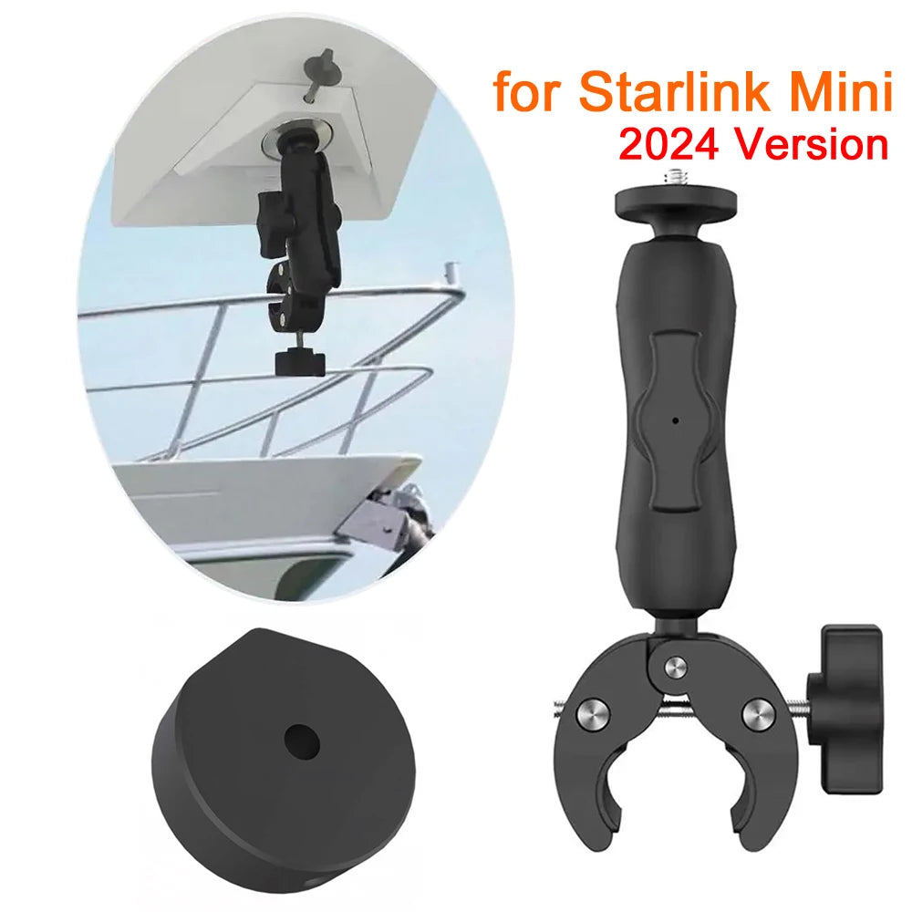 Black aluminum alloy Starlink Mini 2024 round tube bracket adapter and pea pod stand mounting kit for Starlink Mini accessories.
