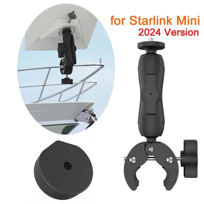 Black aluminum alloy Starlink Mini 2024 round tube bracket adapter and pea pod stand mounting kit for Starlink Mini accessories.