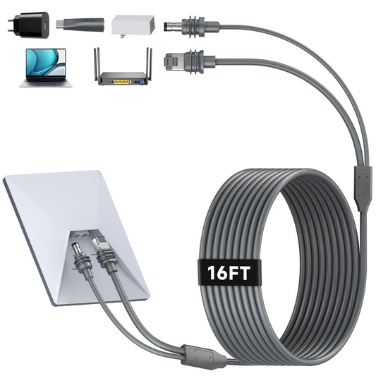 Starlink Mini Ethernet cable with USB-C fast charging, 5 meters long, black color, for Starlink Mini internet device.