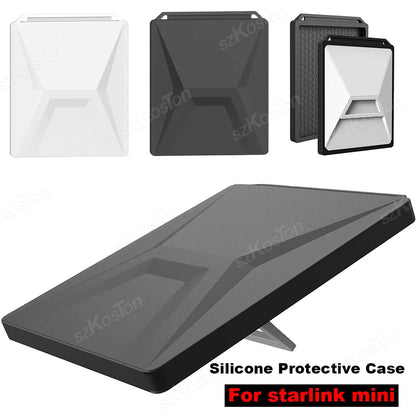 Black silicone protective case for Starlink Mini, anti-drop, shockproof, waterproof cover for outdoor use, by BACKUPMYFILESNOW.COM®.