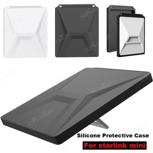 Black silicone protective case for Starlink Mini, anti-drop, shockproof, waterproof cover for outdoor use, by BACKUPMYFILESNOW.COM®.