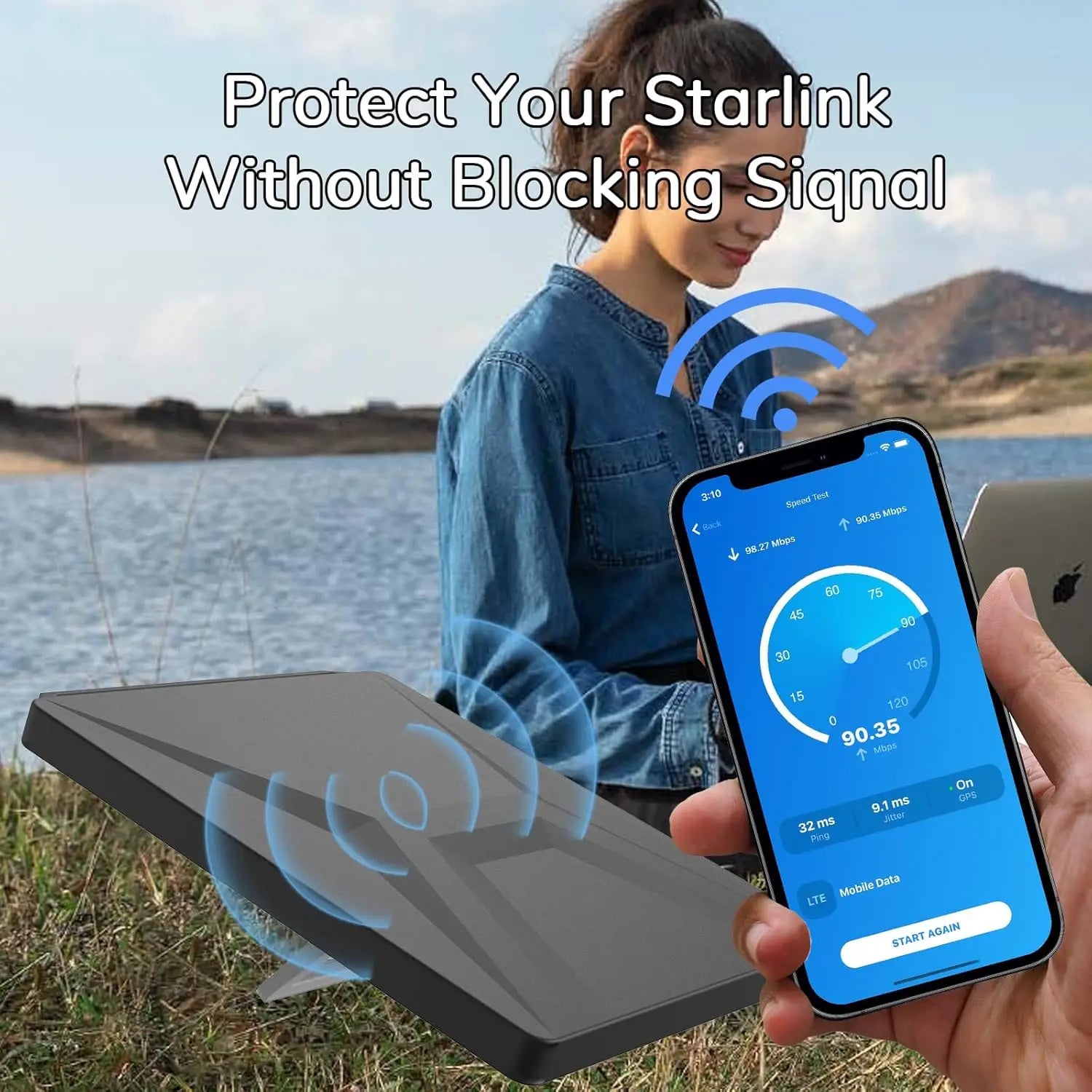 Black silicone protective case for Starlink Mini, shockproof and waterproof outdoor cover by BACKUPMYFILESNOW.COM®.