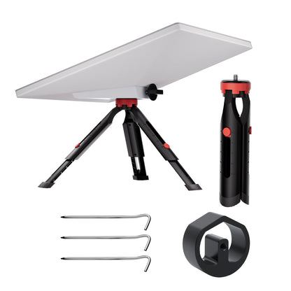 Black Starlink Mini Tripod Mount with adjustable height and tilt, featuring original pipe adapter for portable satellite setup.