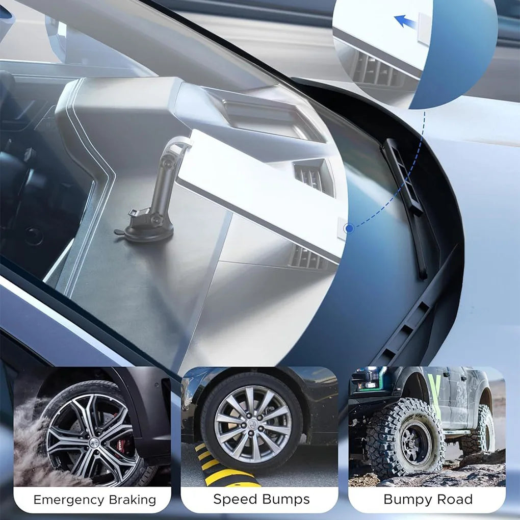 Black Starlink Mini satellite receiver mounted on vehicle with suction cup bracket, easy to install and secure for mobile internet access.