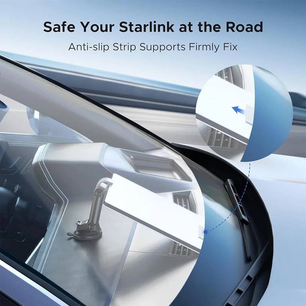 Black Starlink Mini vehicle-mounted suction cup bracket for satellite receivers, easy to install and secure.