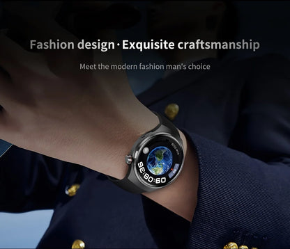 Black G.L Wear 2025 men's smartwatch with HD display, health tracking, Bluetooth calling, voice assistant, and sports features.