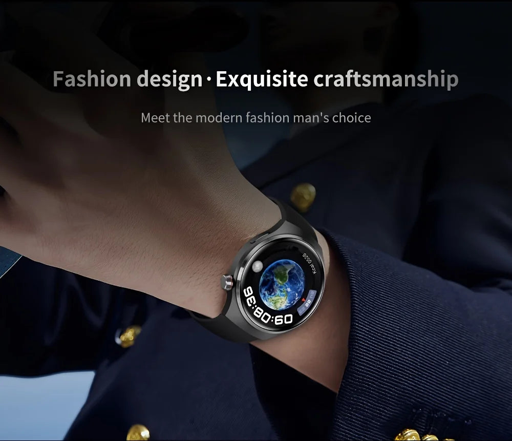 Black G.L Wear 2025 men's smart watch with HD display, health tracking, Bluetooth calling, voice assistant, and sports features.