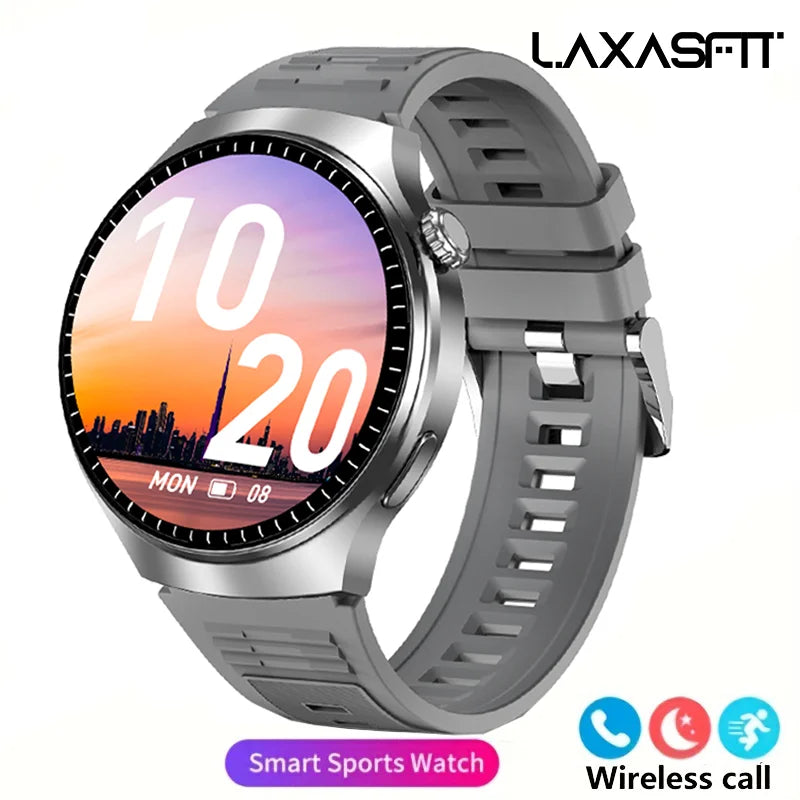 Black G.L Wear 2025 men's smart watch with HD display, health tracking, Bluetooth calling, voice assistant, and sports features.