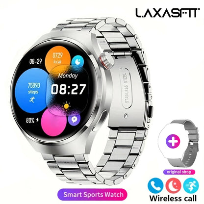 Black G.L Wear 2025 men's smart watch with HD display, health tracking, Bluetooth calling, voice assistant, and sports features.