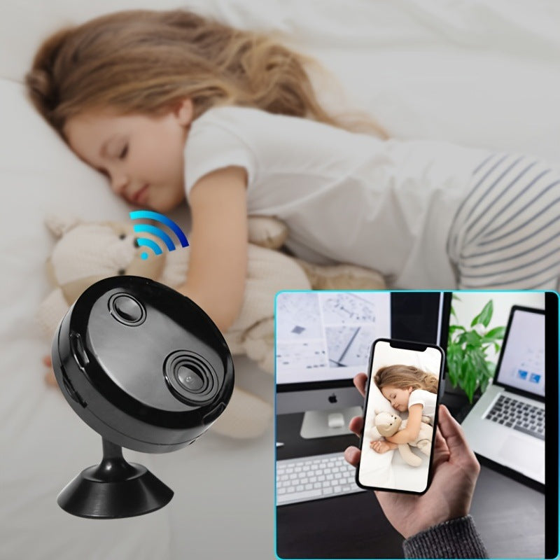 Black HDQ15 WiFi wireless HD security camera for home monitoring, featuring a compact design and night vision.