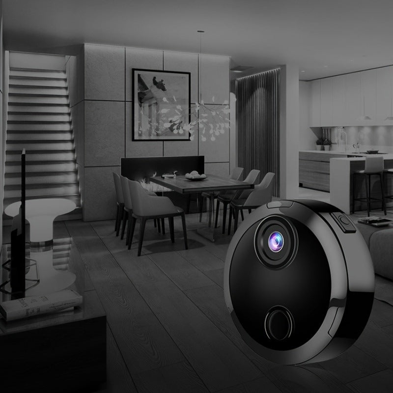 Black HDQ15 WiFi wireless HD security camera for home security by BackupMyFilesNow.com, showing camera lens and mounting bracket.