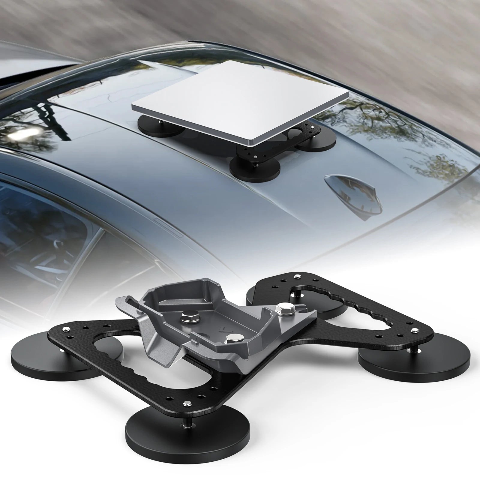 Heavy-duty magnetic roof mount for Starlink Mini, black ABS bracket, stable 320lbs magnet base for RV or car installation.