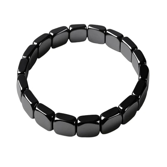 Men's hematite bracelet with black beaded stretch design, featuring natural hematite stones for healing and stylish confidence.