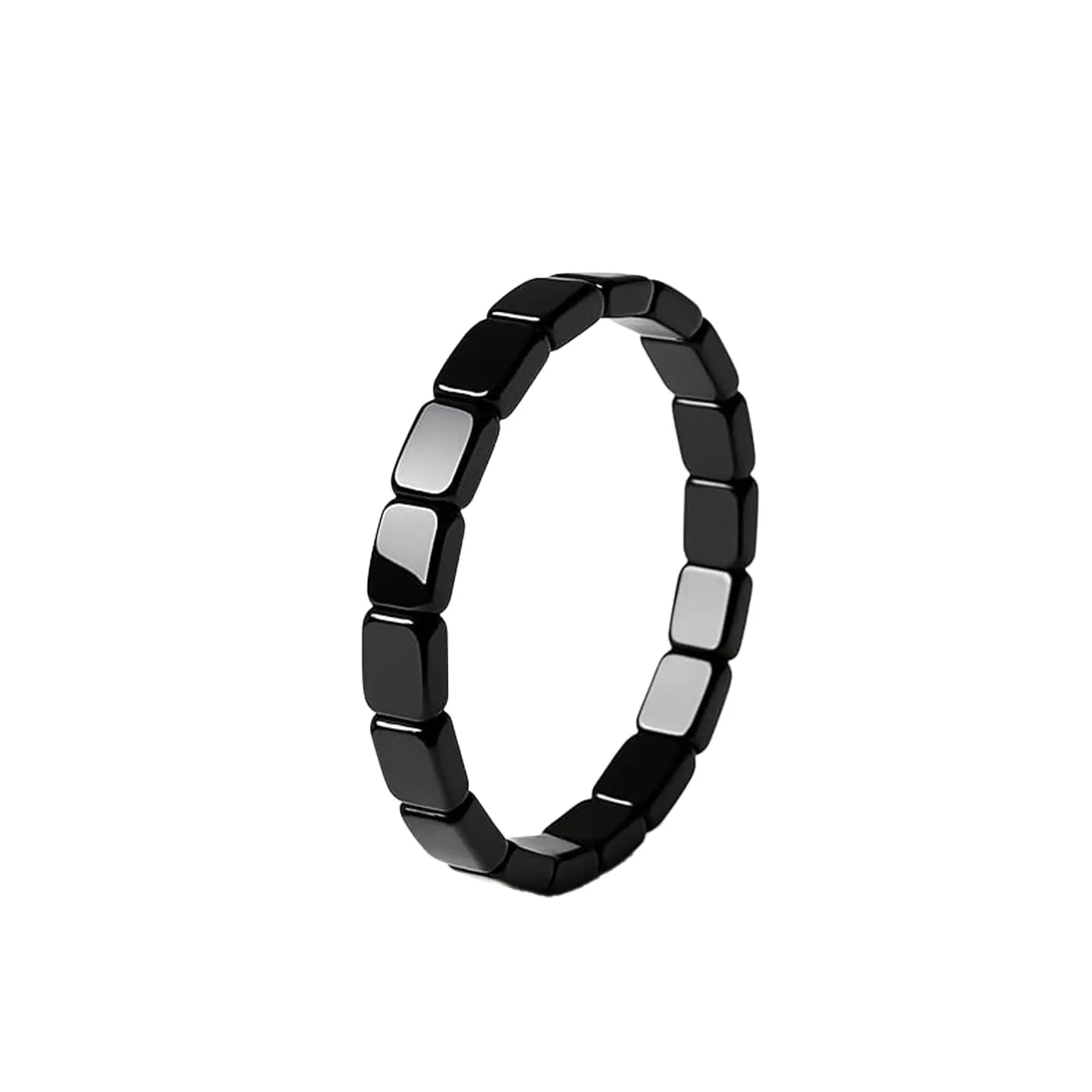 Black hematite bracelet for men with beaded stretch design, showcasing natural hematite stones for confidence and healing.