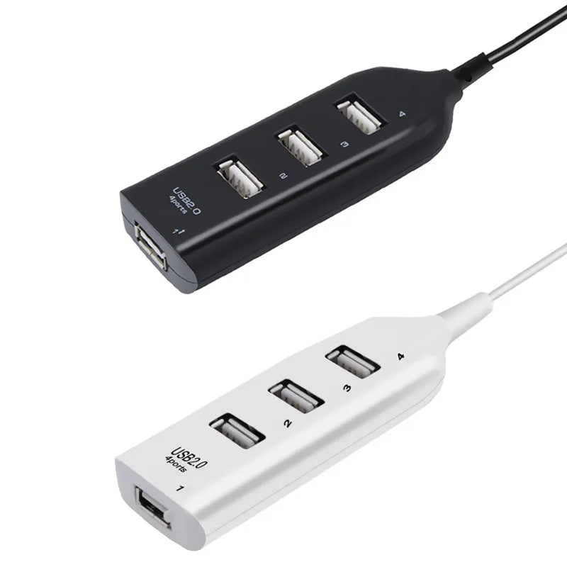 BackupMyFilesNow.com black 4-port high-speed USB 2.0 hub with cable, mini USB splitter, suitable for PC, laptop, and notebook use