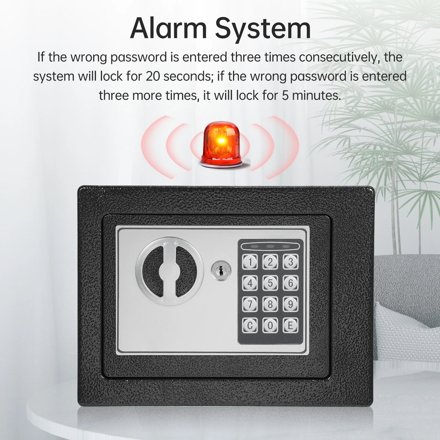 BackupMyFilesNow fireproof waterproof home safe with digital keypad, spare keys, and document bag for secure storage of valuables.
