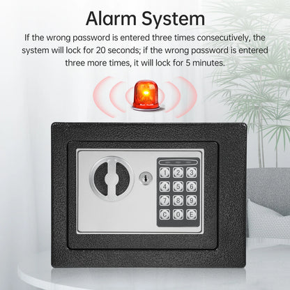 BackupMyFilesNow fireproof waterproof home safe with digital keypad, spare keys, and document bag for secure storage of valuables.
