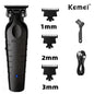 Black Kemei professional hair clipper set with multiple attachments and ergonomic design for precise hair cutting.