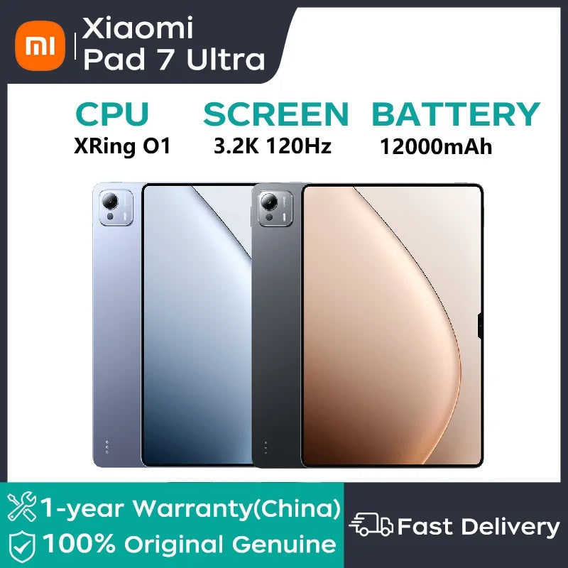 Black keyboard and pen for Xiaomi Pad 7 Ultra 2025 with 14-inch 3.2K OLED screen, 3nm processor, and 12,000mAh battery.