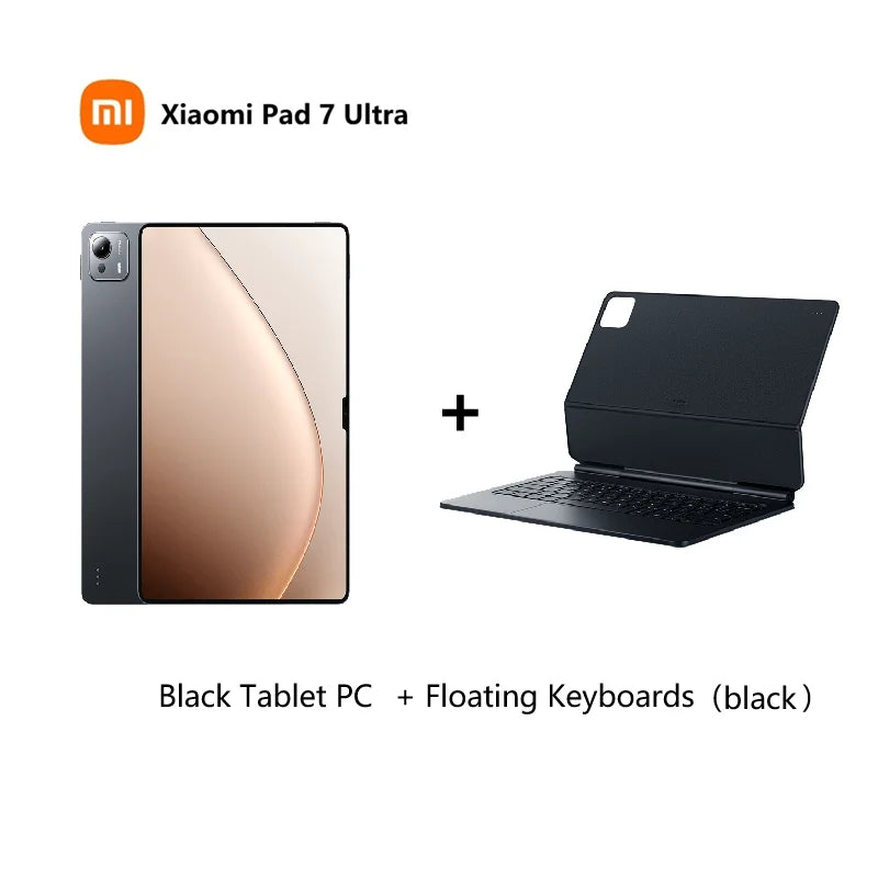 Black keyboard and stylus for Xiaomi Pad 7 Ultra 2025 tablet with 14-inch 3.2K OLED screen and 3nm processor.