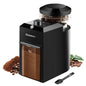 KIRAINAFLY electric burr coffee grinder in black with adjustable 28 grind settings for French press, drip coffee, and espresso.