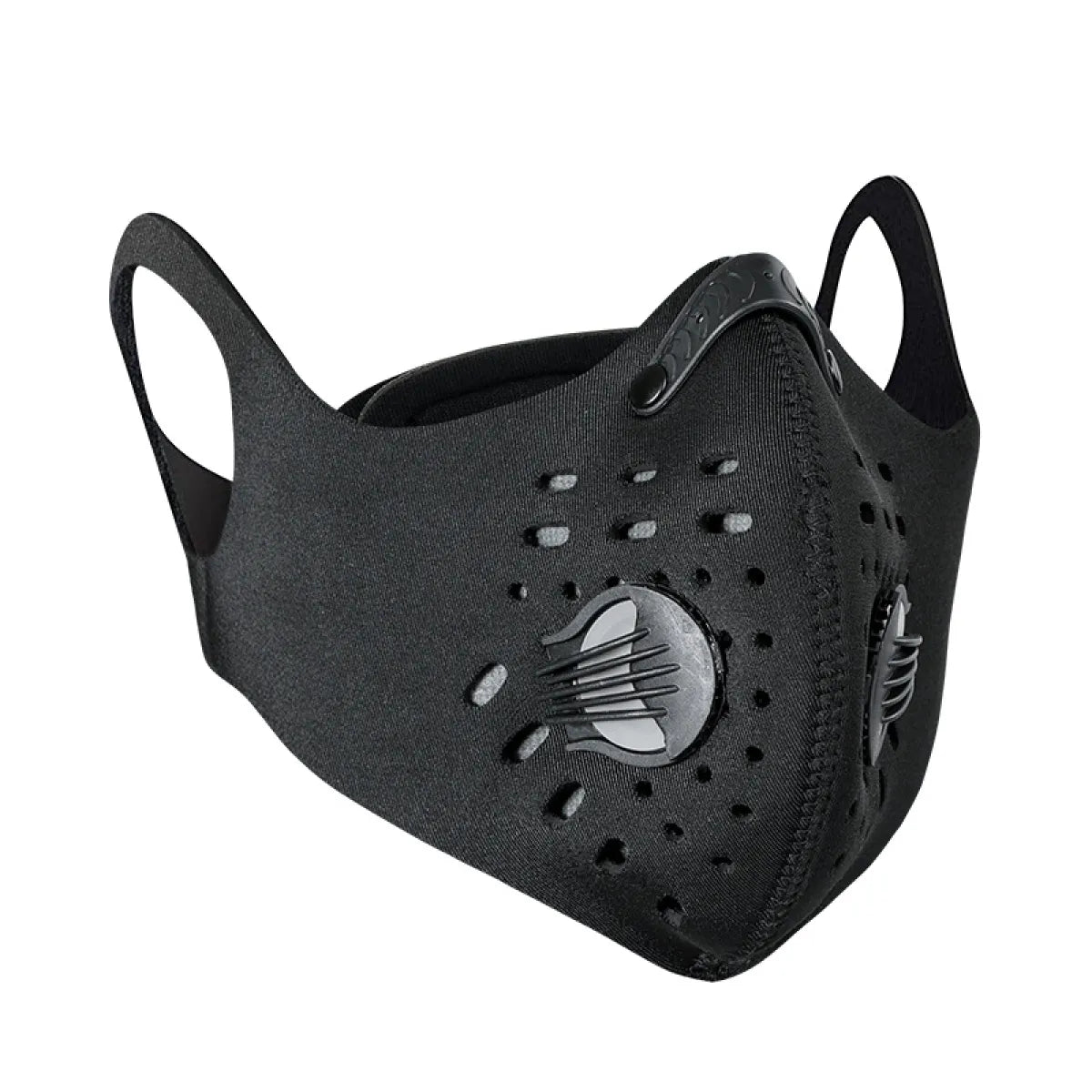 Black KN95 cycling mask by BackupMyFilesNow.com with adjustable straps and breathable fabric for outdoor protection.