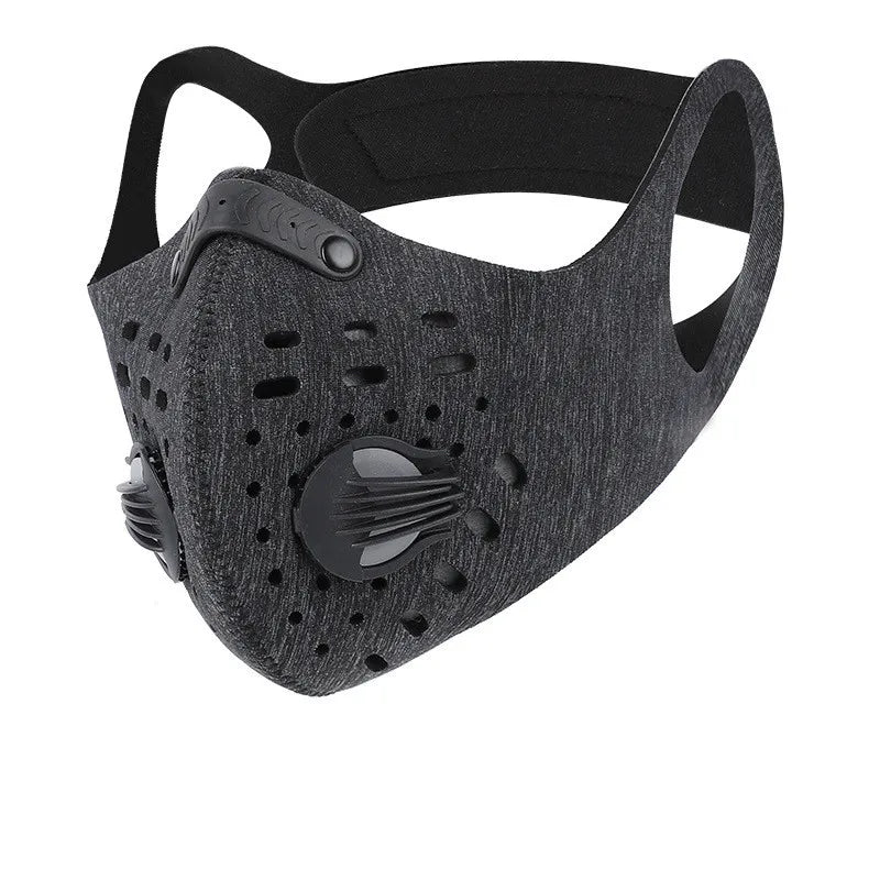Black KN95 cycling mask by BackupMyFilesNow.com with adjustable straps and breathable fabric for outdoor protection.