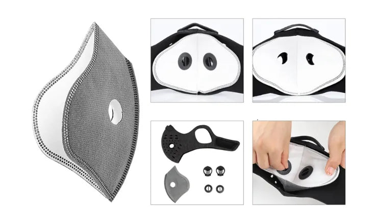 Black KN95 cycling mask by BackupMyFilesNow.com with adjustable ear straps and breathable fabric for outdoor protection.