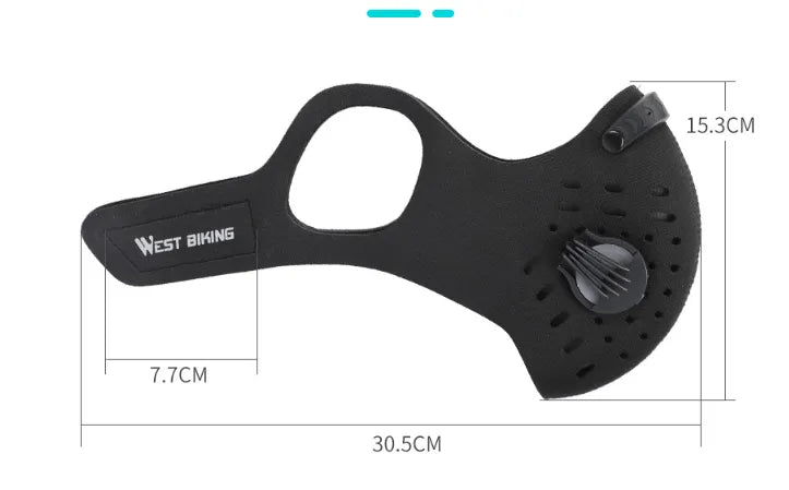 Black KN95 cycling mask by BackupMyFilesNow.com showing a snug fit with adjustable ear straps and breathable material.