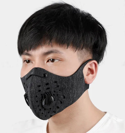 Black KN95 cycling mask by BackupMyFilesNow.com, featuring adjustable ear loops and breathable fabric for outdoor protection.
