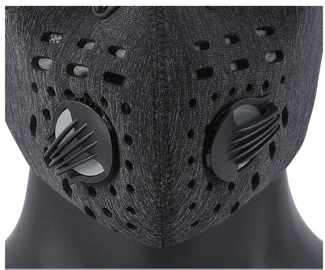 Black KN95 cycling mask by BackupMyFilesNow.com featuring adjustable straps and breathable fabric for outdoor protection.