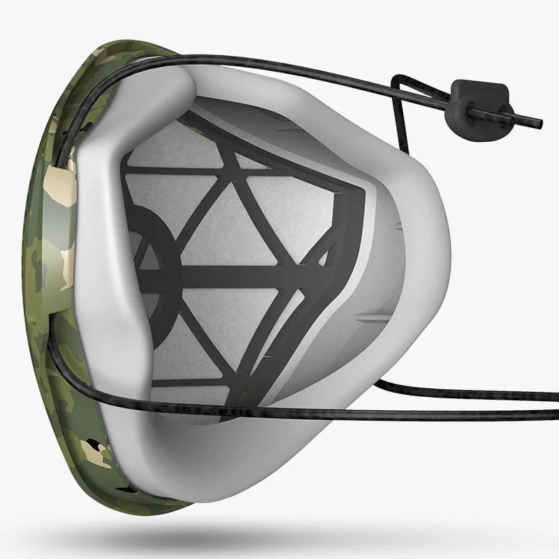 Black KN95 face mask with breathing valve, dust protection, similar to FFP2/FFP3, by BackupMyFilesNow.com.