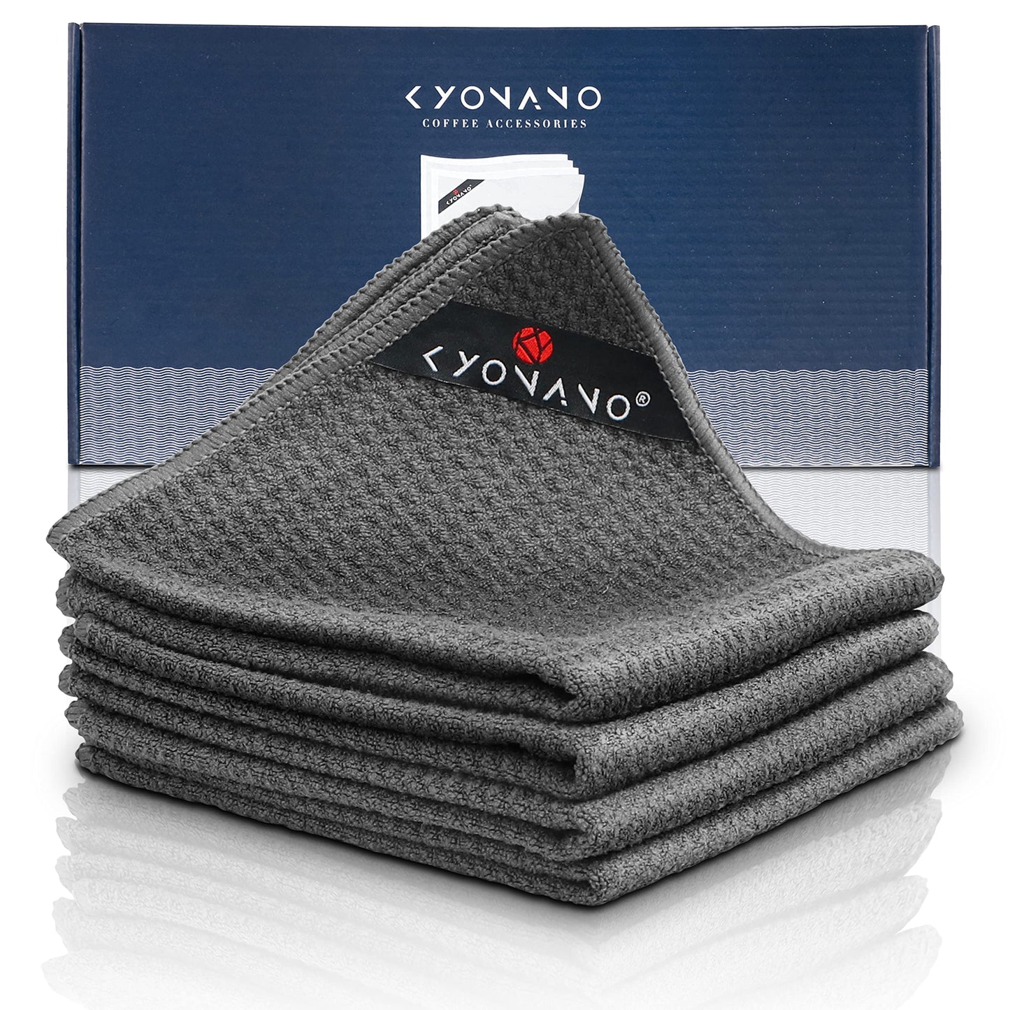 KYONANO Espresso Barista Micro Cleaning Towels, 4-pack, for cleaning steam wands and espresso machines, 12x12 inches, black.
