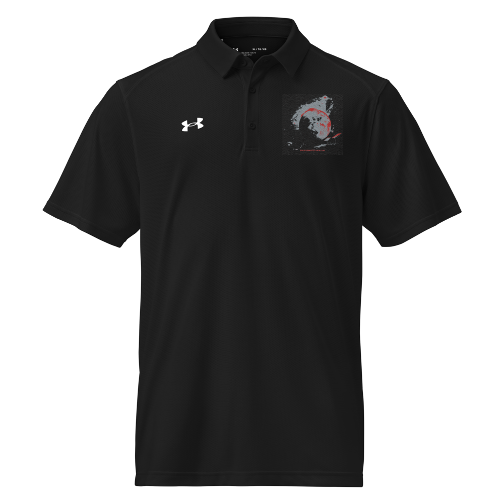 Men's black Under Armour Performance Polo shirt, lightweight and breathable fabric, shown on a mannequin.
