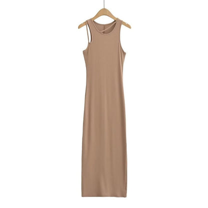 Black women's long skinny hip skirt dress with a fitted silhouette, perfect for stylish casual or semi-formal wear.