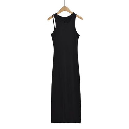 Black women's long skinny hip skirt dress with fitted silhouette, perfect for casual or dressy occasions.