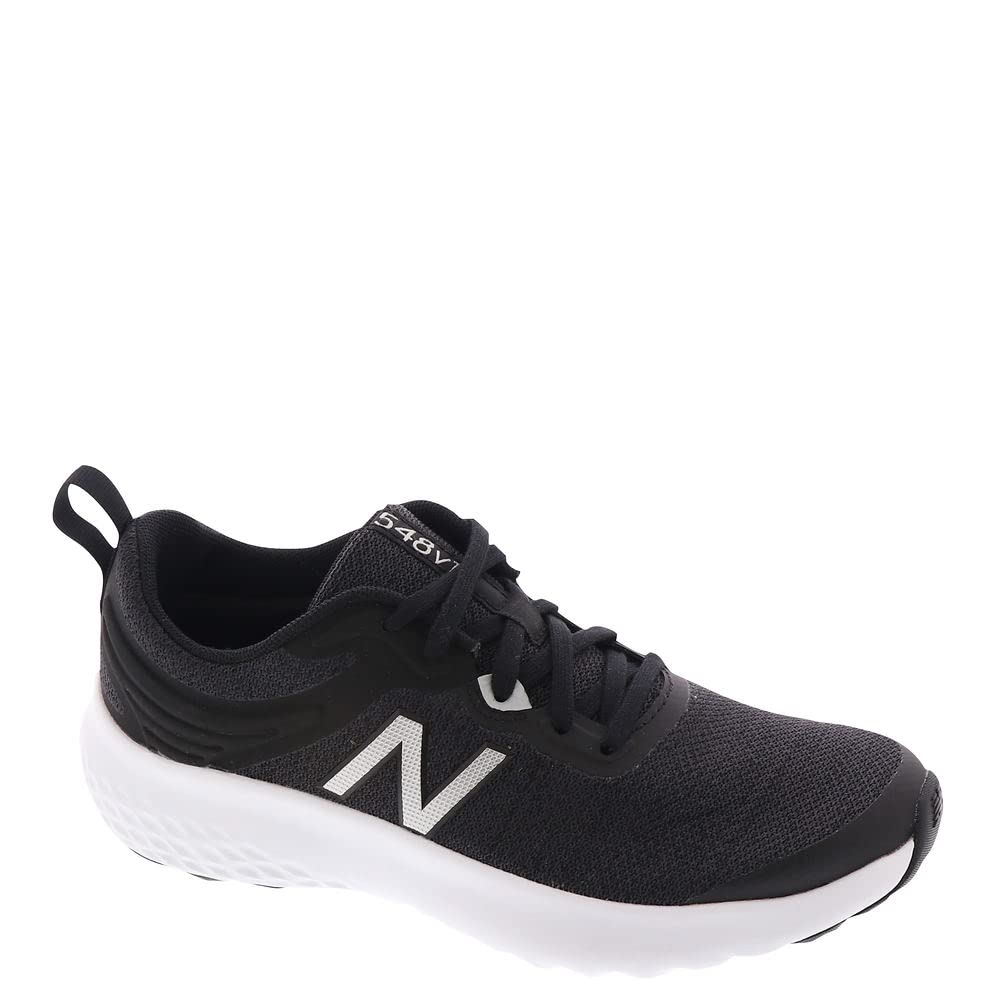 New Balance Women's 548 V1 running shoe in black with light silver metallic accents, size 12 wide, featuring breathable mesh and supportive design.