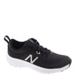 New Balance Women's 548 V1 running shoe in black with light silver metallic accents, size 12 wide, featuring breathable mesh and supportive design.
