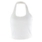 Black halter-neck short vest with exposed umbilicus design, stylish and trendy top from BACKUPMYFILESNOW.COM®