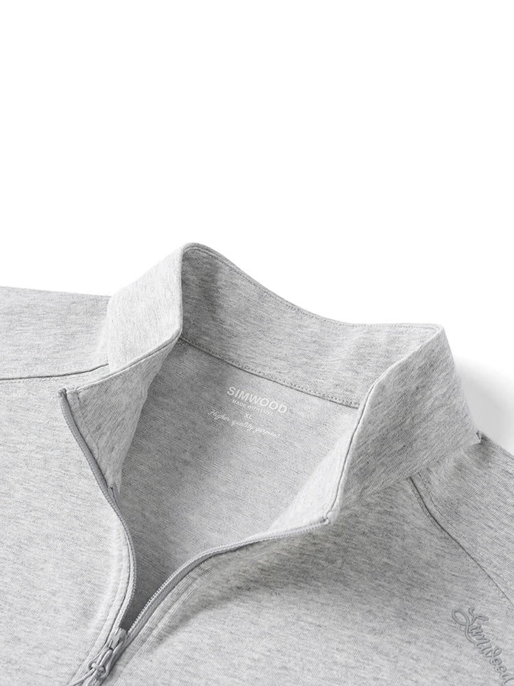 Black SIMWOOD 2026 men's long sleeve T-shirt with half-zip, breathable Sorona fabric, regular fit, suitable for spring.