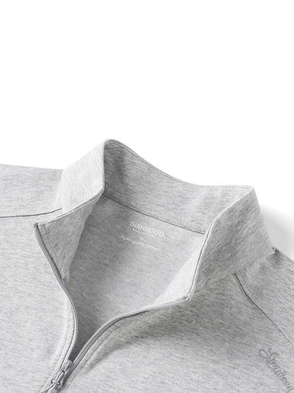 Black SIMWOOD 2026 men's long sleeve T-shirt with half-zip, breathable Sorona fabric, regular fit, suitable for spring.