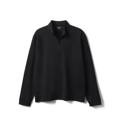 Black SIMWOOD 2026 men's long sleeve T-shirt with half-zip, breathable Sorona fabric, regular fit, 230gsm for spring wear.