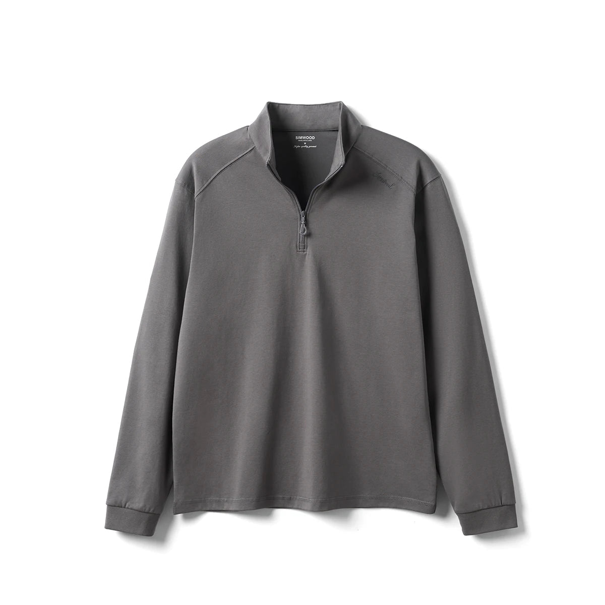 Black SIMWOOD 2026 spring long sleeve T-shirt for men, breathable Sorona fabric, regular fit, half-zip design, basic casual top