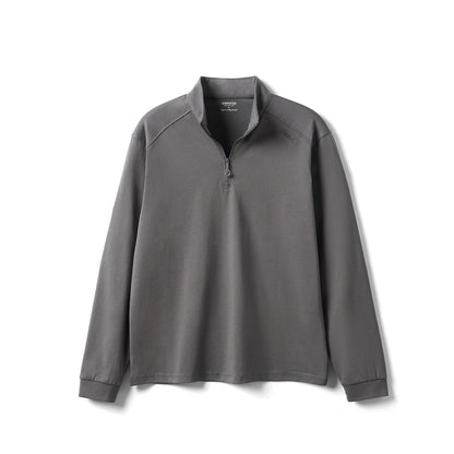 Black SIMWOOD 2026 spring long sleeve T-shirt for men, breathable Sorona fabric, regular fit, half-zip design, basic casual top