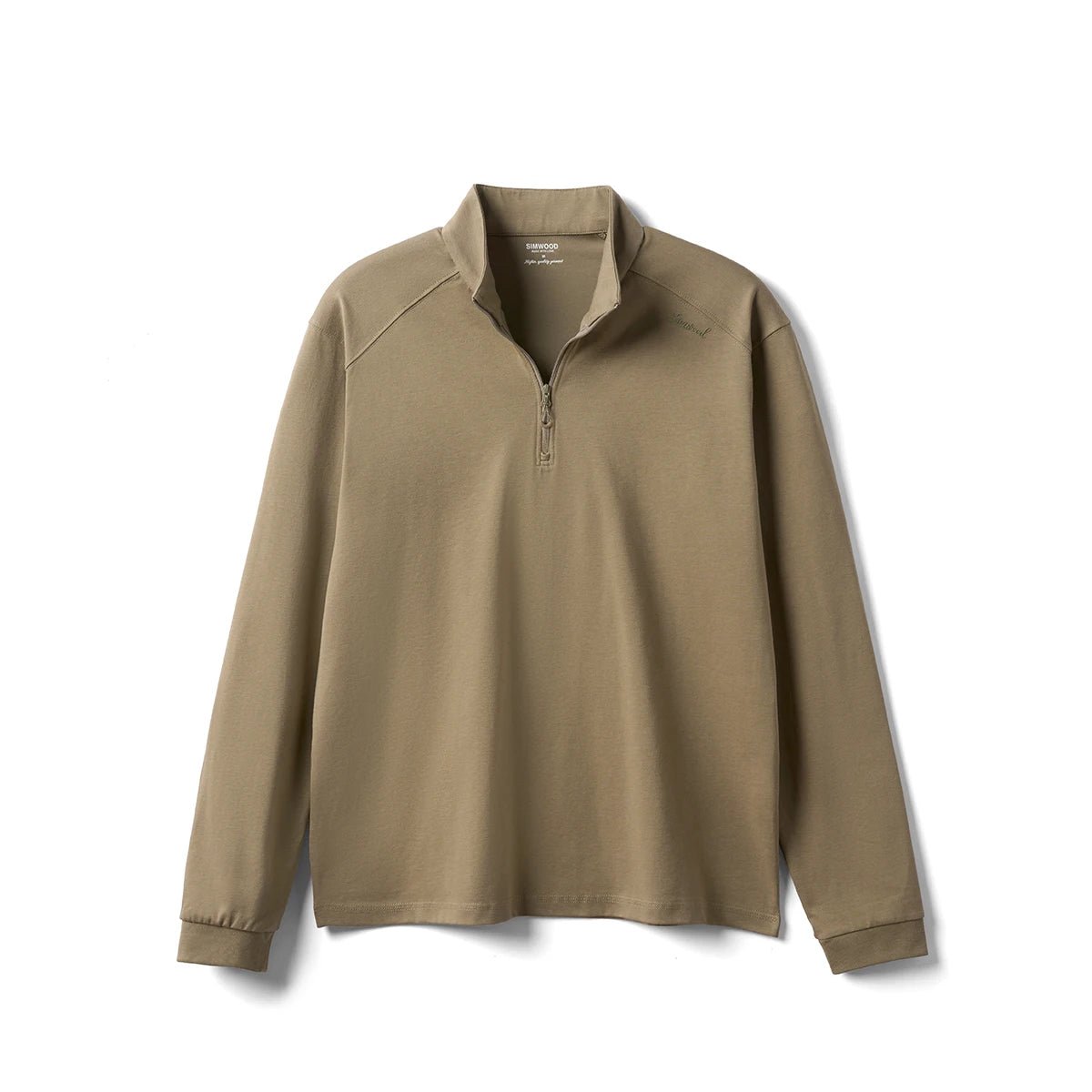 Black SIMWOOD men's long sleeve T-shirt with half-zip, breathable Sorona fabric, regular fit, suitable for spring, 230gsm.