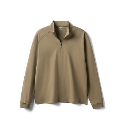 Black SIMWOOD men's long sleeve T-shirt with half-zip, breathable Sorona fabric, regular fit, suitable for spring, 230gsm.